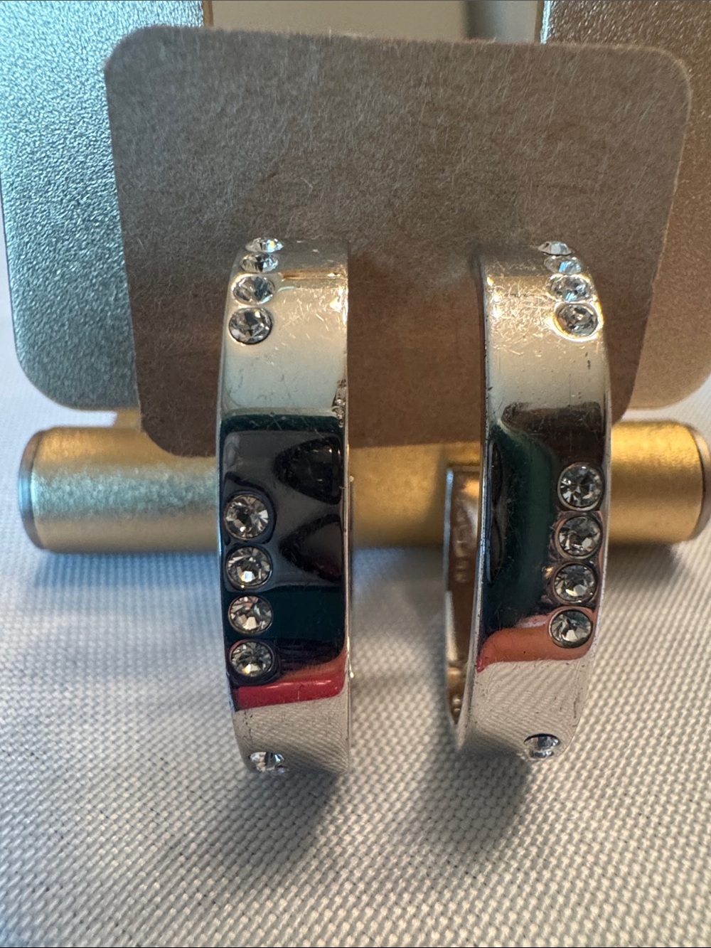 Silver Crystal Accent Hoop Earrings